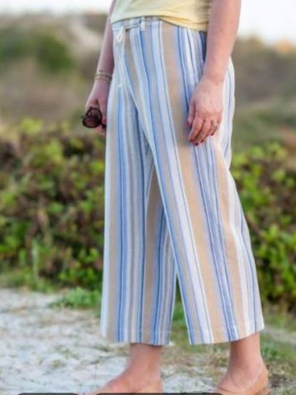 J. Jill Linen Blend Striped Wide-Leg Pants Size L